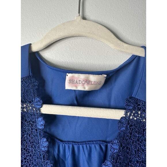 Shadowline Blue Vintage Lace Night Gown Robe Size 1X Button Down USA - Picture 2 of 6